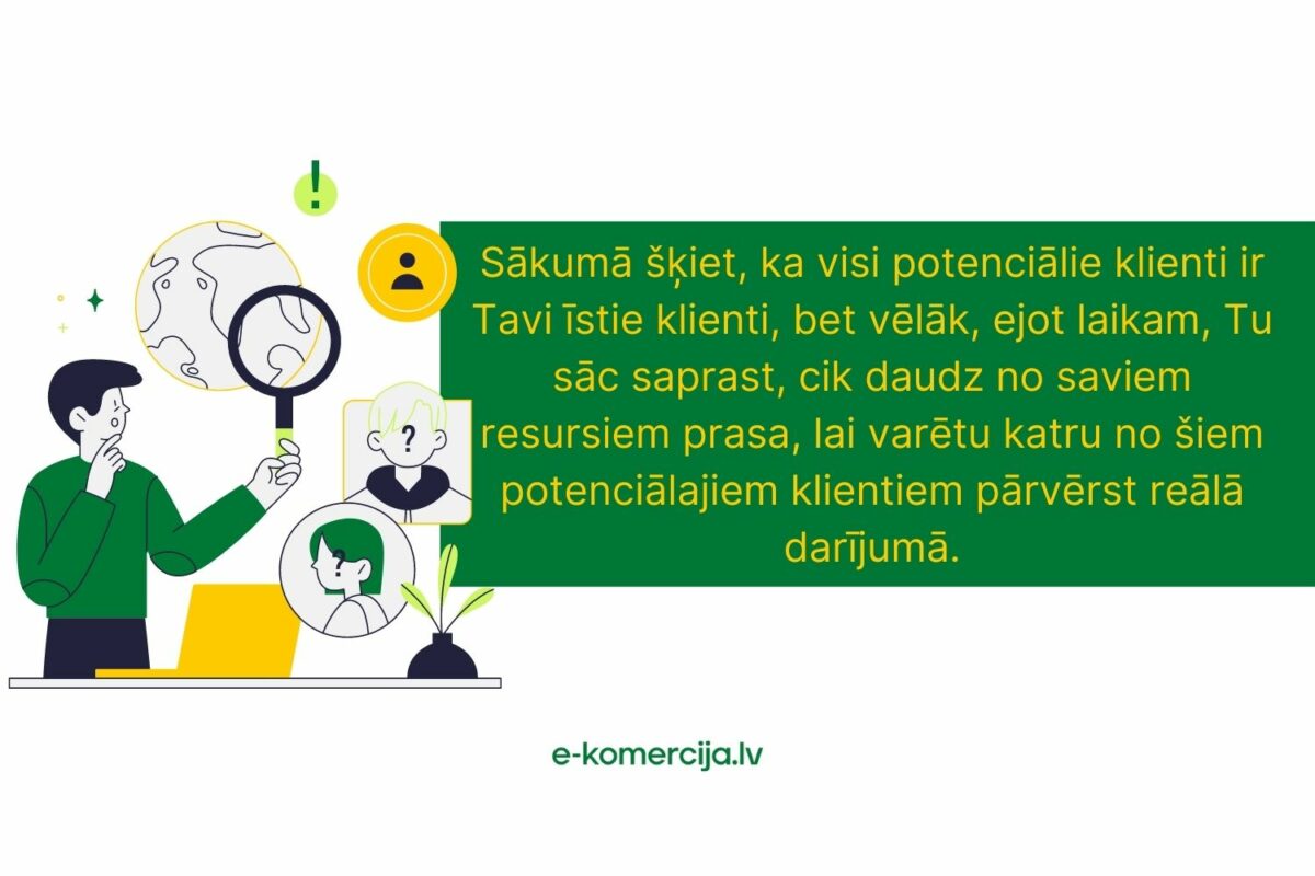 Uzsākot biznesu var šķist, ka visi klienti ir tavi potenciālie klienti, taču pēc laika ir saprotams, ka katrai precei un pakalpojumam būs savs klientu loks, kurš varēs un gribēs to atļauties.