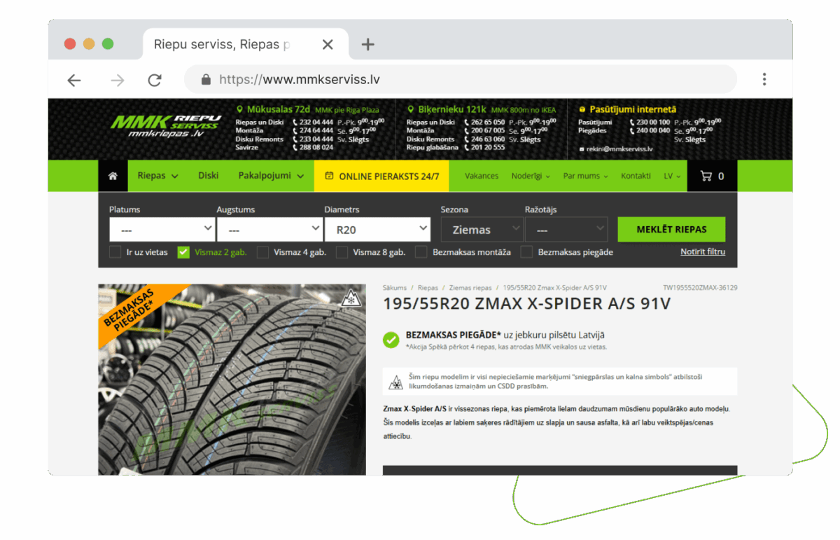 MMK riepas - interneta veikala izstrāde