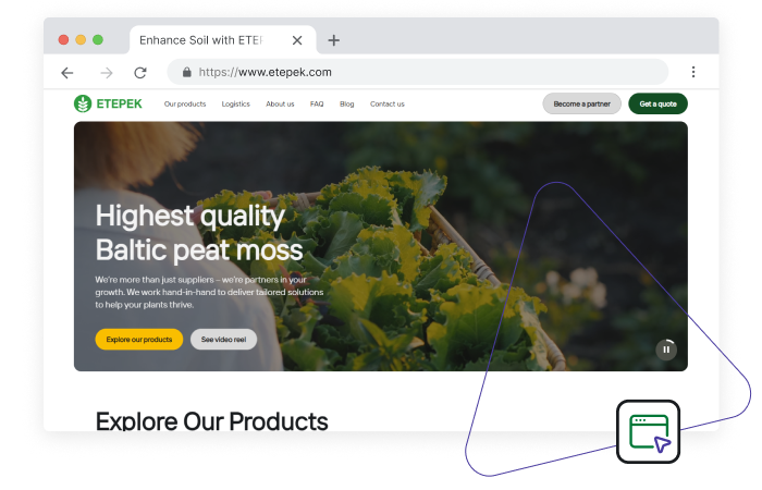 Etepek.com - mājaslapa uzņēmuma ražojumu eksporta veicināšanai